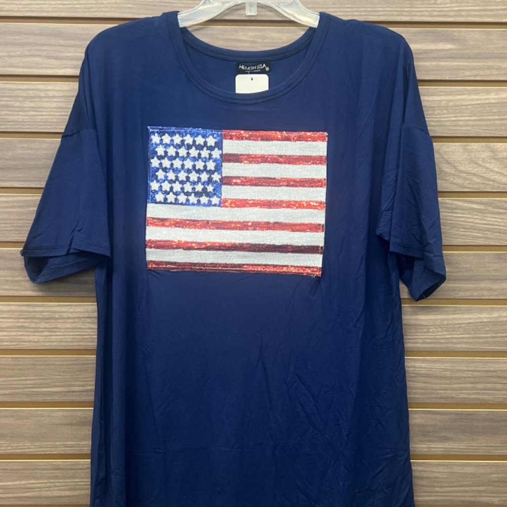 Plus Solid Top With Sequins Flag Patch - image 1
